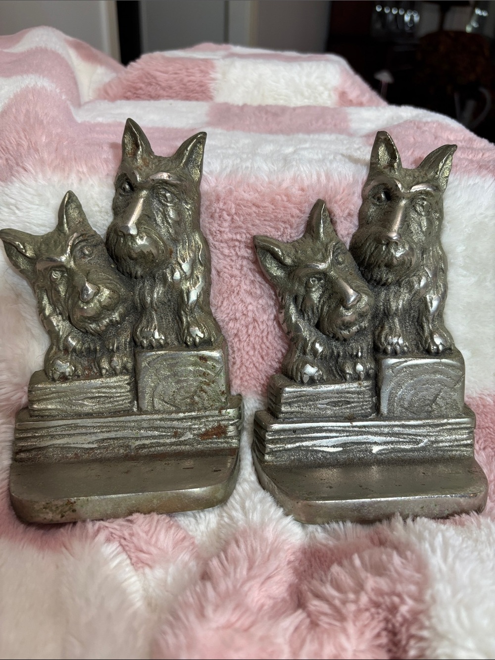 Mid-century Scottie Terriers Bookends Decor - silver tone - Vintage MCM